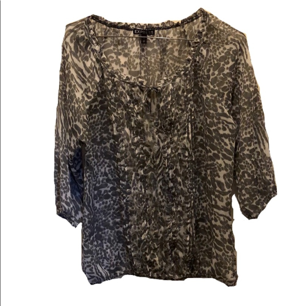 Express Blouse Snow Leopard Print Long Sleeved